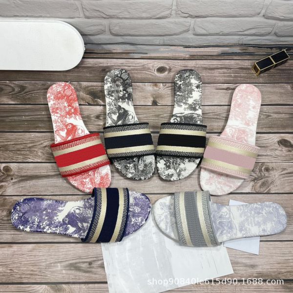 

womens sandals 2022 summer d letter embroidered printed flat flip-flops casual fashion lazybones outdoor slipper, Black