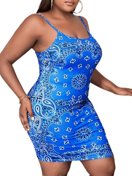

sxy plus paisley print split hem cami bodycon dress u1i5#, Black