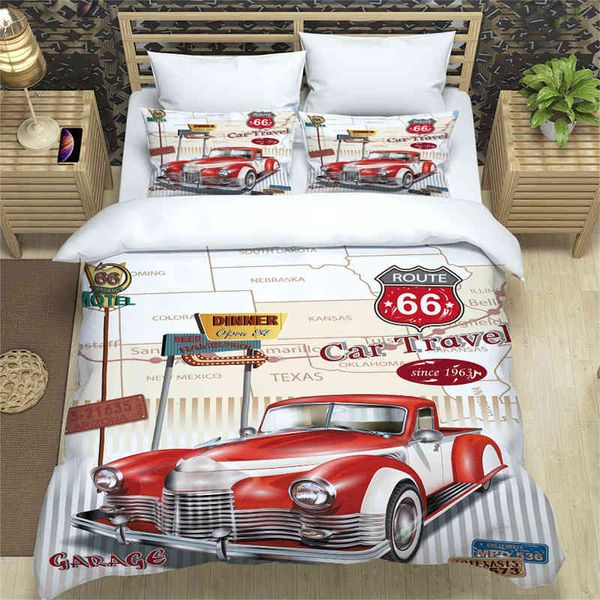 Vintege Car Digital Printing King Size Cover Set Classic Cars Cartive Comtrater Pleding 100% полиэфирные кровати s