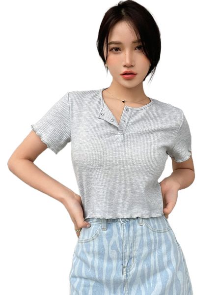 

dazy snap button lettuce trim tee j5kr#, White