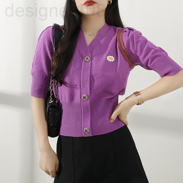 

women's knits & tees designer []early autumn embroidered five point sleeve v-neck sweater cardigan small daisy bubble knitted women uz4, White