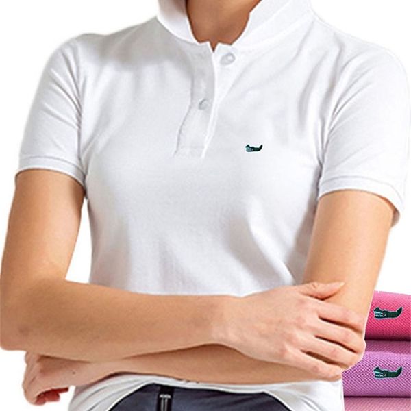 

original mesh 100% cotton summer women short sleeve shirts embroidery fish polos shirt tees 220712, White