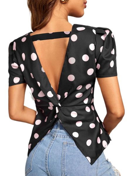 

polka dot print twist back u7bl#, White