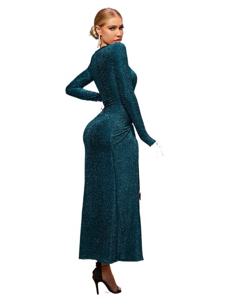 

sweetheart neck split thigh metallic prom dress u63k#, Black;gray