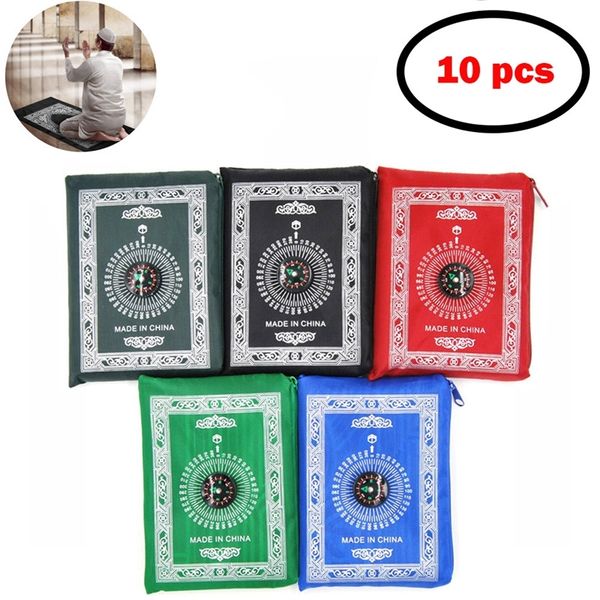 10 pcs de oração muçulmana esteira tapete tapete com bússola portátil impermeável bolso de bolso islâmico tapetes árabes tapis de priere islam 220401