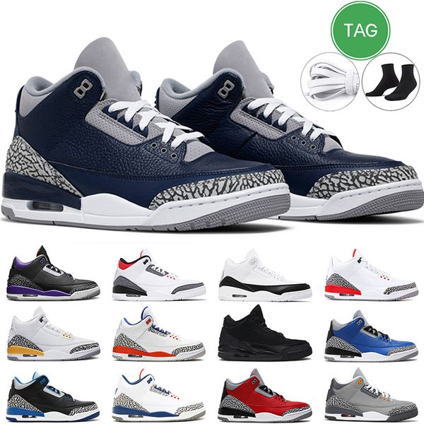 

men basketball shoes 3s 3 retro georgetown racer blue black cat unite raised unc pine green cement varsity royal mens trainer sports sneaker