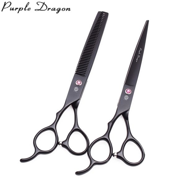 

left hand barber scissors set 5.5" 6" 7" purple dragon jp stainless 8001# cutting shears thinning hair black 220317