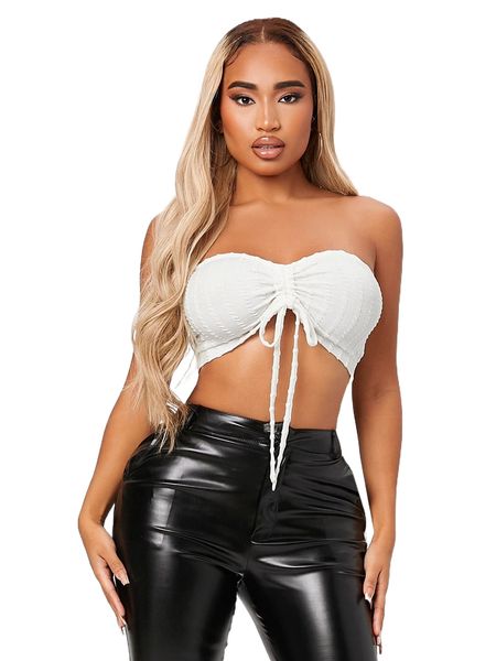 

sxy solid drawstring bandeau d1i0#, White