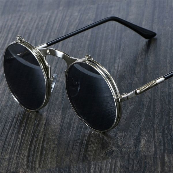 Retro Flip Runde Sonnenbrille Männer Frauen Metall Steampunk Stil Sonnenbrille Männlich Weiblich Doppel Kreisförmige Klare Linse Brillen 220620