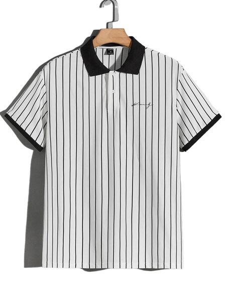

men letter and striped polo shirt f5us#, White;black