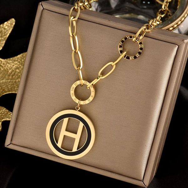 

fashion simple letter alphabet h pendant necklace for women gold sliver rose color clavicle chain jewelry gift232a, Silver