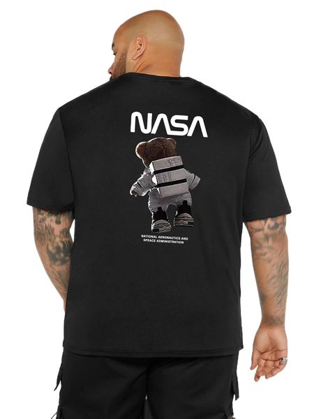 

extended sizes men cartoon & letter graphic tee f474#, White;black