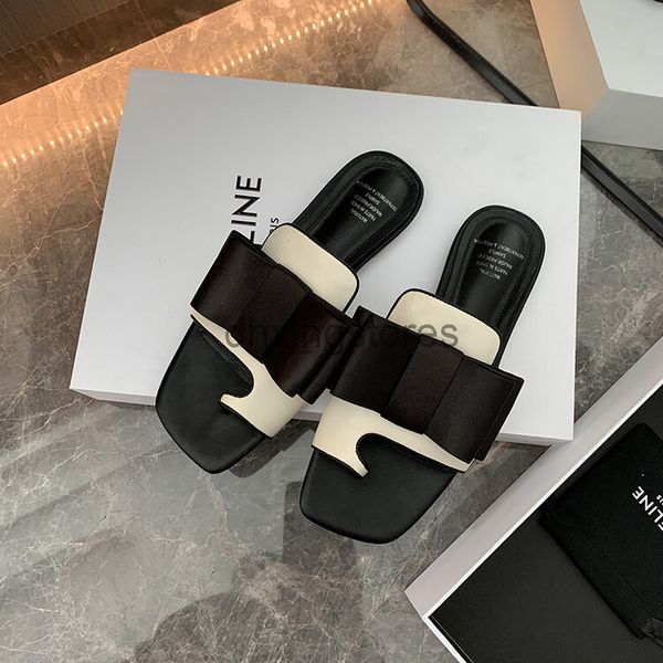 

wholesale summer brand designer women flip flops slipper fashion genuine leather soft face bow clip toe sandals ladies casual shoes - lf, Black