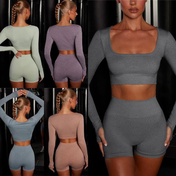 

designer womens yoga set suit short leggings women sport tracksuits long sleeve legging pants fitness running gym align elastic tights worko, Black