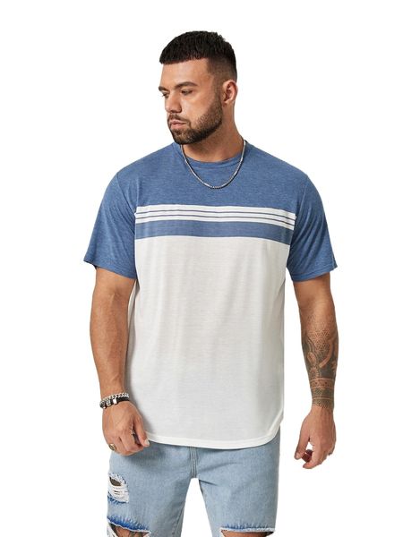 

extended sizes men color block tee u378#, White;black
