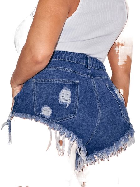 

sxy plus ripped raw hem denim shorts m9e4#, White;black