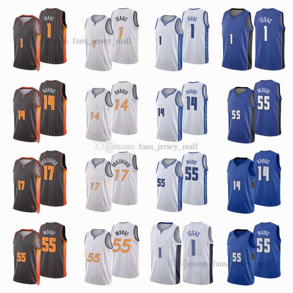 

printed city basketball jerseys e'twaun 55 moore gary 14 harris michael 7 carter-williams jonathan 1 isaac jersey color white blue blac, Black;red