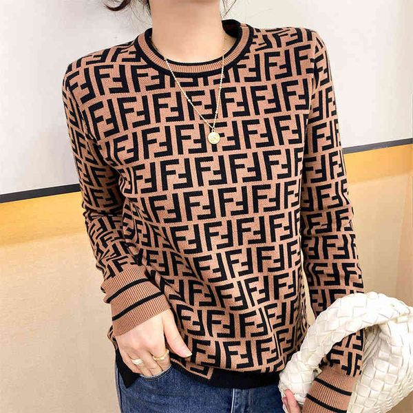 

2022 latest brand fashion design trend men's women's same sweater autumn winter new loose double f letter round knitted shirt, White;black