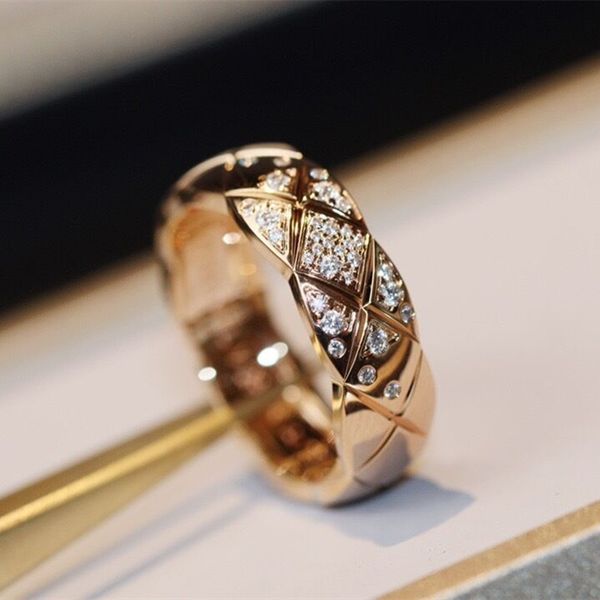 

925 sterling silver wide plaid men women couple diamond ring european american fashion luxury brand jewelry, Golden;silver