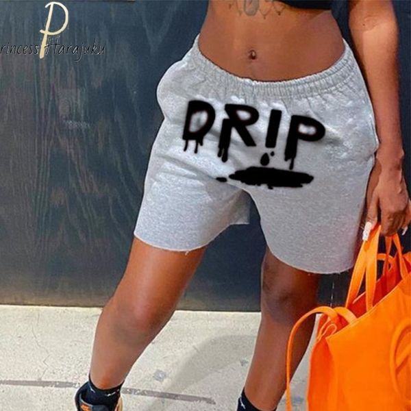 

women letter printed harajuku sport workout short pant grey elastic waist running bottom hip hop loose activewear s 220602, White;black