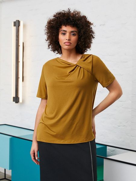 

plus modal twist t-shirt r79m#, Black