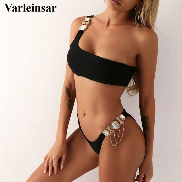 

6 color bling diamond bikini female swimsuit women swimwear two-pieces bikini set one shoulder bather bathing suit v2673, White;black