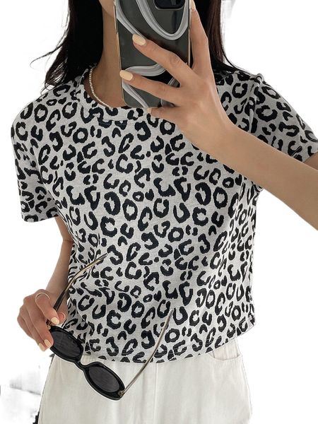 

dazy leopard print round neck tee 816u#, White