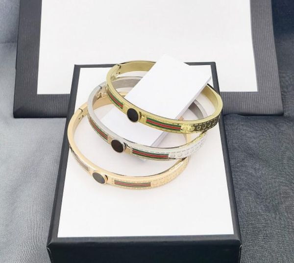 

16cm girls hip hop women deluxe bangle jewelry 316l stainless steel silver gold rose green red g letter bracelets & bangles wide 6mm, Black
