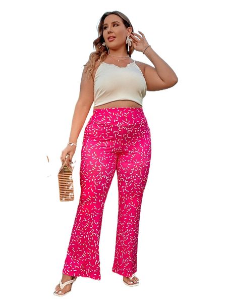 

plus all over geo print flare leg pants o8lg#, Black