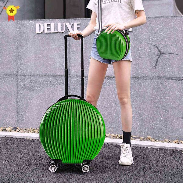 Donne Bagvato set con piccola borsetta per bambini Round Travel Suitcase on Wheels Porta la nostra cabina Weird Trolley Case J220707