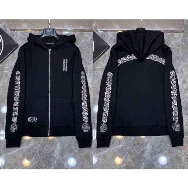 

designer fashion classic hoodies luxury mens zipper ch horseshoe sanskrit cross print pullover hooded sweatshirts sweater woman loose jackts, Black