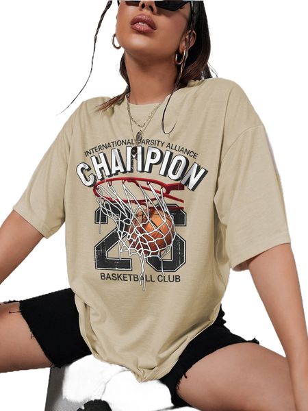 

basketball & letter graphic t-shirt i9et#, White