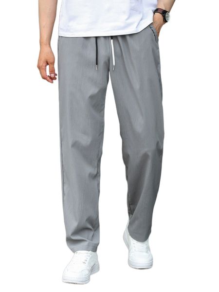 

men letter embroidery drawstring waist pants k9mx#, Black
