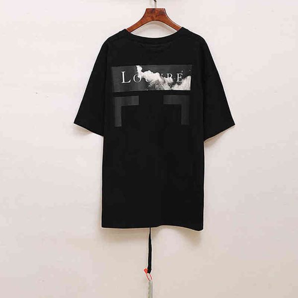 

mens brand fashion classic t shirts offs summer designer women loose tees quality t-shirt letter arrow oil painting black white tshirts lux, White;black