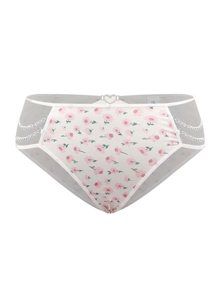 

plus floral print heart-ring & chain detail cut out panty m2xi#, Black;white
