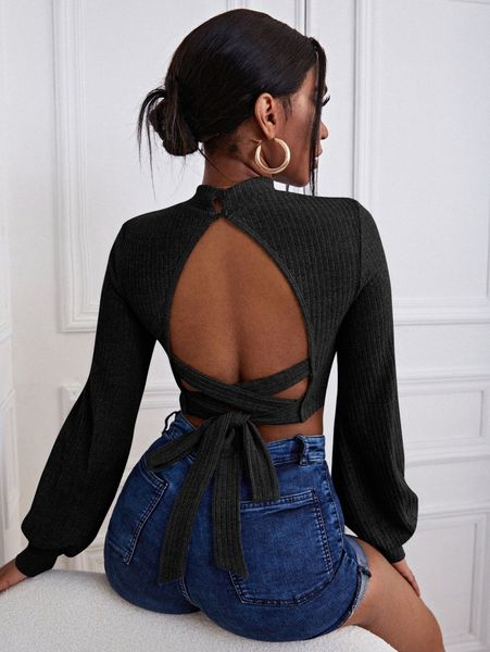 

keyhole neck crisscross tie back crop z1fe#, White