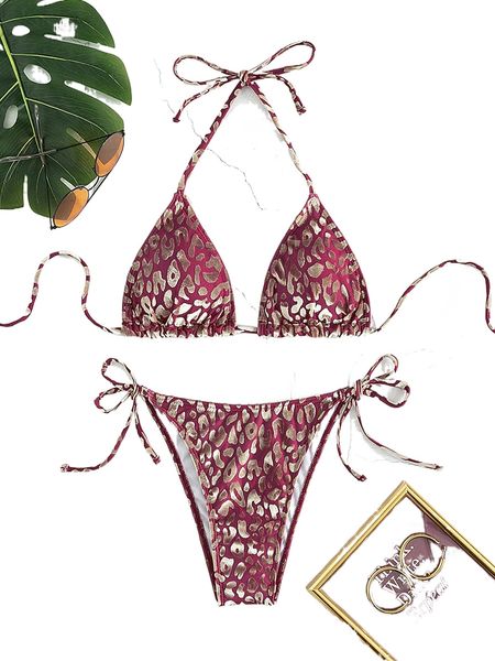 

leopard print tie back bikini swimsuit d0l2#, White;black