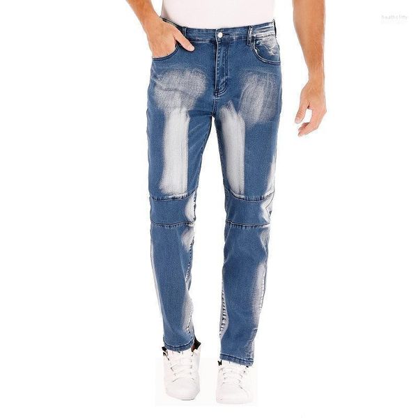 Jeans da uomo Moda uomo elasticizzato azzurro primavera ed estate marca casual risvolto pantaloni in denim sottile Jean per uomo Heat22