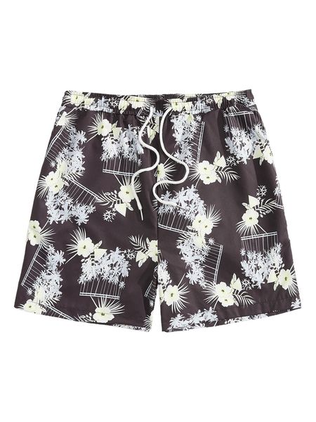 

romwe guys floral print drawstring shorts j4oe#, White;black