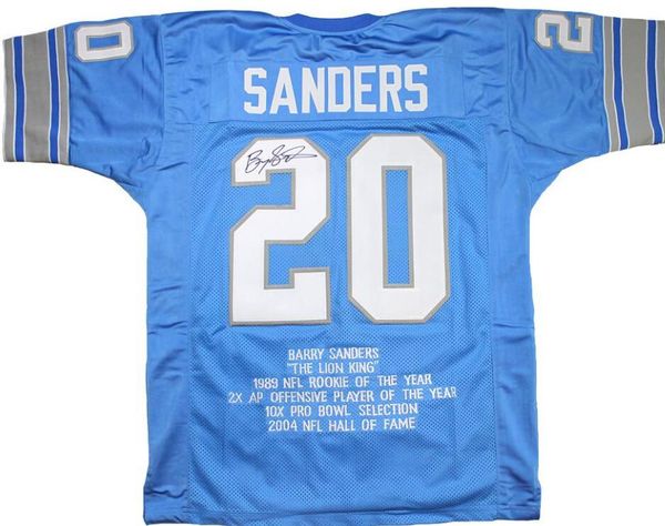

barry sanders signed autograph autographed auto tees jersey shirts, Black