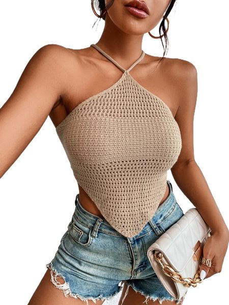 

lace up backless hanky hem knit 74nh#, White;black