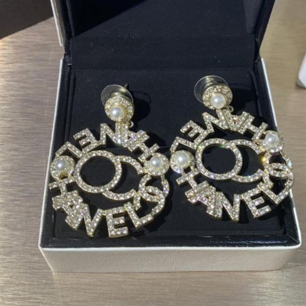 

18k gold plated designer earrings ear stud designers brand letters fashion women temperament crystal pearl earring wedding party j341e, Golden;silver