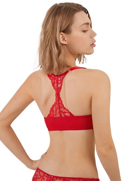 

contrast lace racer back underwire bra y8e3#, Black;red