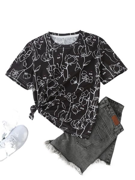 

floral & lip print tee 96gl#, White