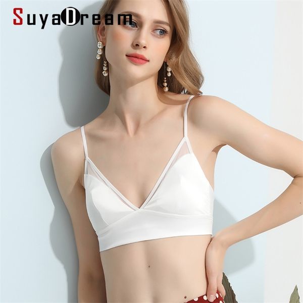 Suyadream mulheres sutiãs sem fio 100% forro de seda natural uso diário triângulo copos sutiã preto branco estilo francês roupa interior 220519