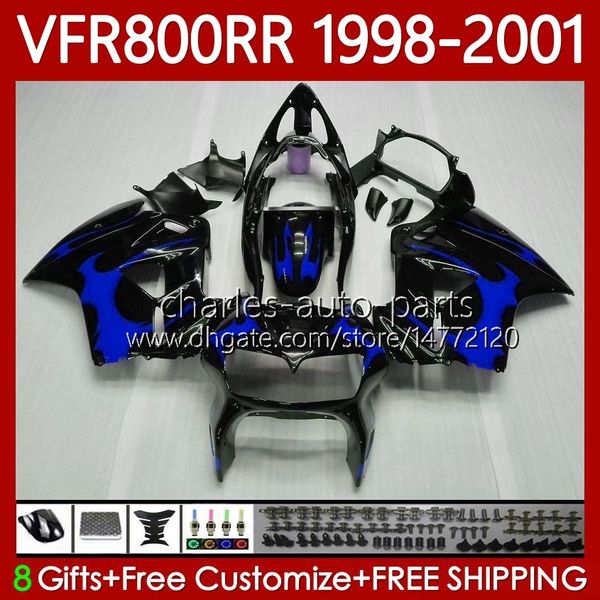 Verkleidungsset für HONDA Interceptor VFR800RR VFR 800RR 800 Blue Flames CC RR VFR800 98 99 00 01 Karosserie 128Nr. 42 800CC VFR-800 RR 1998 1999 2000 2001 VFR800R 98-01 Karosserie