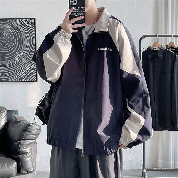 

hybskr spring men's varsity jackets women oversized outwear contrast color man casual zipper winbreak coat plus size 5xl 220813, Black;brown