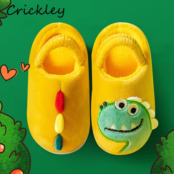 

cartoon cute dinosaur boys girls slippers winter warm soft indoor slippers for kids non slip toddler children home shoes 220421, Black;grey