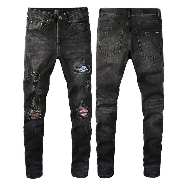 

mens designer jeans fashion black colorful holes pants man washed biker trousers fashion casual mature trendy denim pant hip hop motorcycle, Blue
