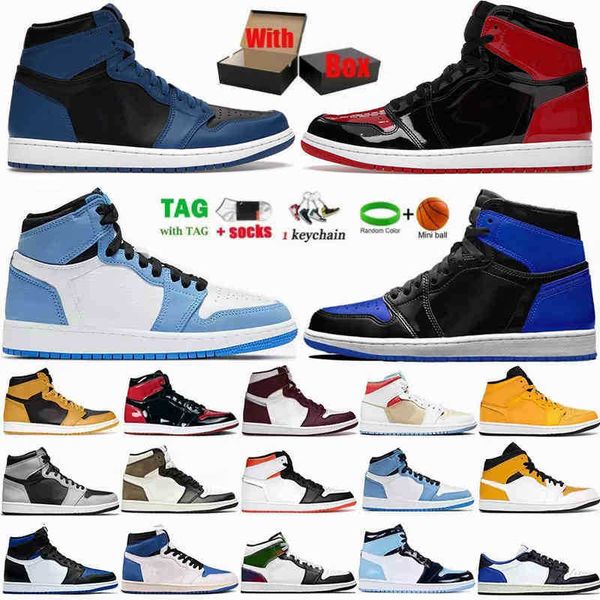 

basketball 1 jumpman shoes 1s mens unc twist dark mocha marina blue university grey hyper bred patent royal design bordeaux sports sneakers, Black